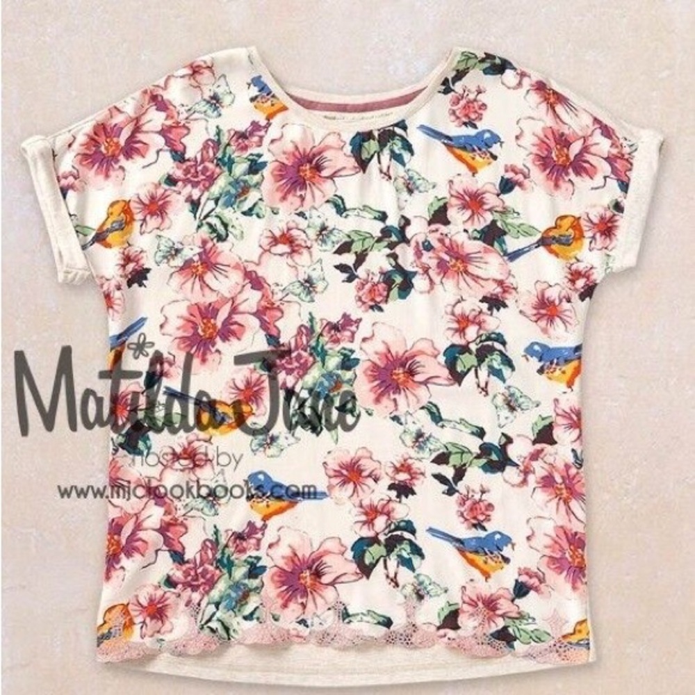 MATILDA JANE Friends Forever Elyse Tee, Floral Blend w/Birds, Size Medium, GUC. - Picture 9 of 9